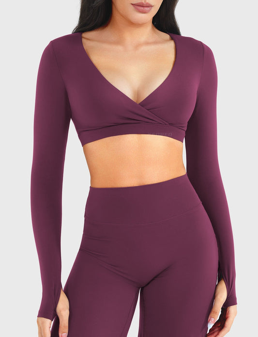 Yeoreo Aberney V Neck Long Sleeve Crop Top